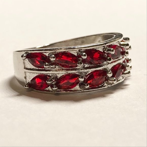 Silver Ruby Red Cubic Zirconia Anniversary Ring Size 7 Plated Simulated - Picture 2 of 9